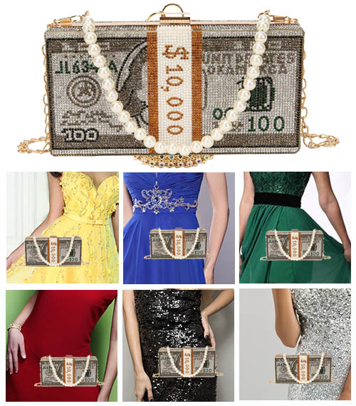 Сумочка со стразами с зеленым, красным, черным, синим платьем